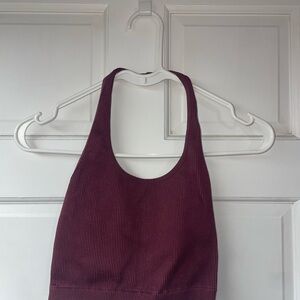 Burgundy Ribbed Halter Tank Top